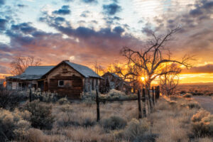 An old abandoned homestead in the ghost town of Modena, Utah, along highway 56