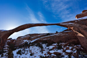 Landscape Arch in Arches National Park after a snow storm