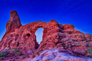 Turret Rock is one of many named structures within Arches National Park.