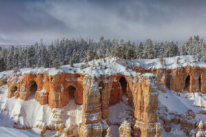 Looking out from Bryce Point shows the remnants of a winter storm in Bryce Canyon