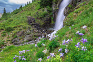 High altitude waterfall in Cunningham Gulch on the side of Stoney Pass, in Silverton, Colorado.