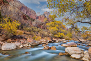 Late fall flow from the Virgin River, coming down from the Narrows in Zion National Park