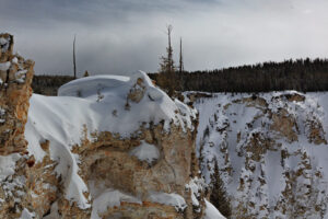 Yellowstone Canyon after a significant winter storm appears peaceful and calm.