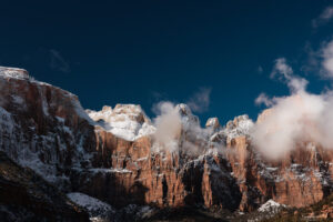 Remnants of a high winter storm in Zion Canyon