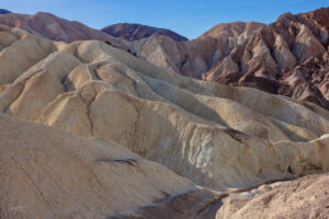 The sun accentuates the form of the rolling hills that surround the trail leading in from the trailhead.