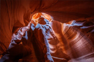 Deep inside the canyon finds the magical light creating golden hues against the canyon walls.