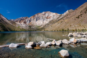 Late morning highlights the colors and clarity of Convict Lake, above Mammoth Lakes, California