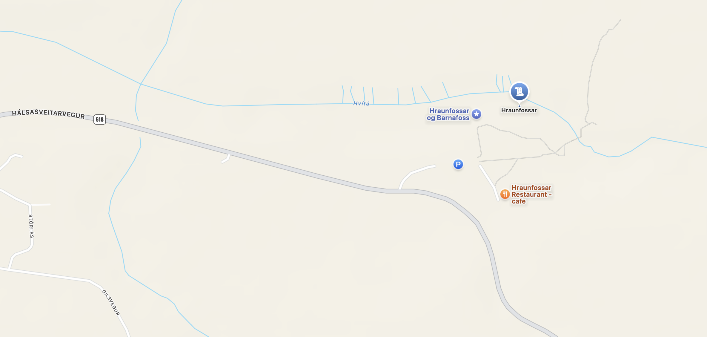 Hraunossar Waterfalls location